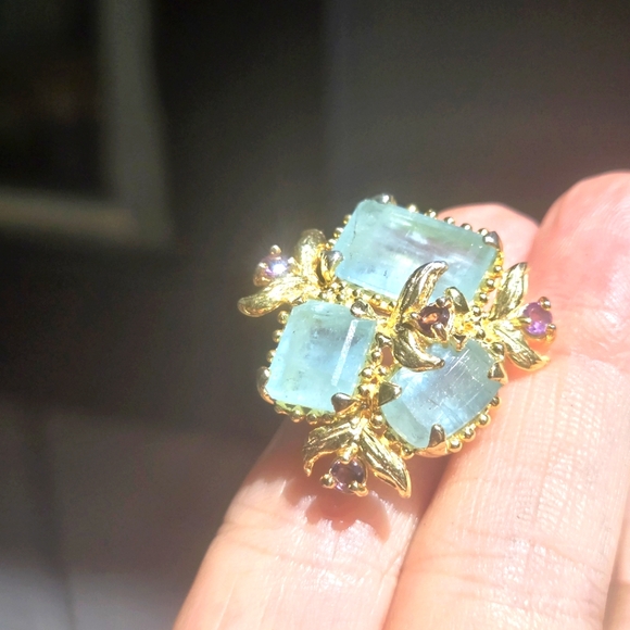Natural Kharma by Avelon Jewelry - Aquamarine & Amethyst sterling & gold ring sz7.75